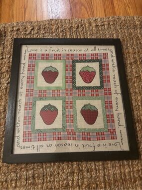 Strawberry Quilt Wall Art Framed in Black - Red & Green